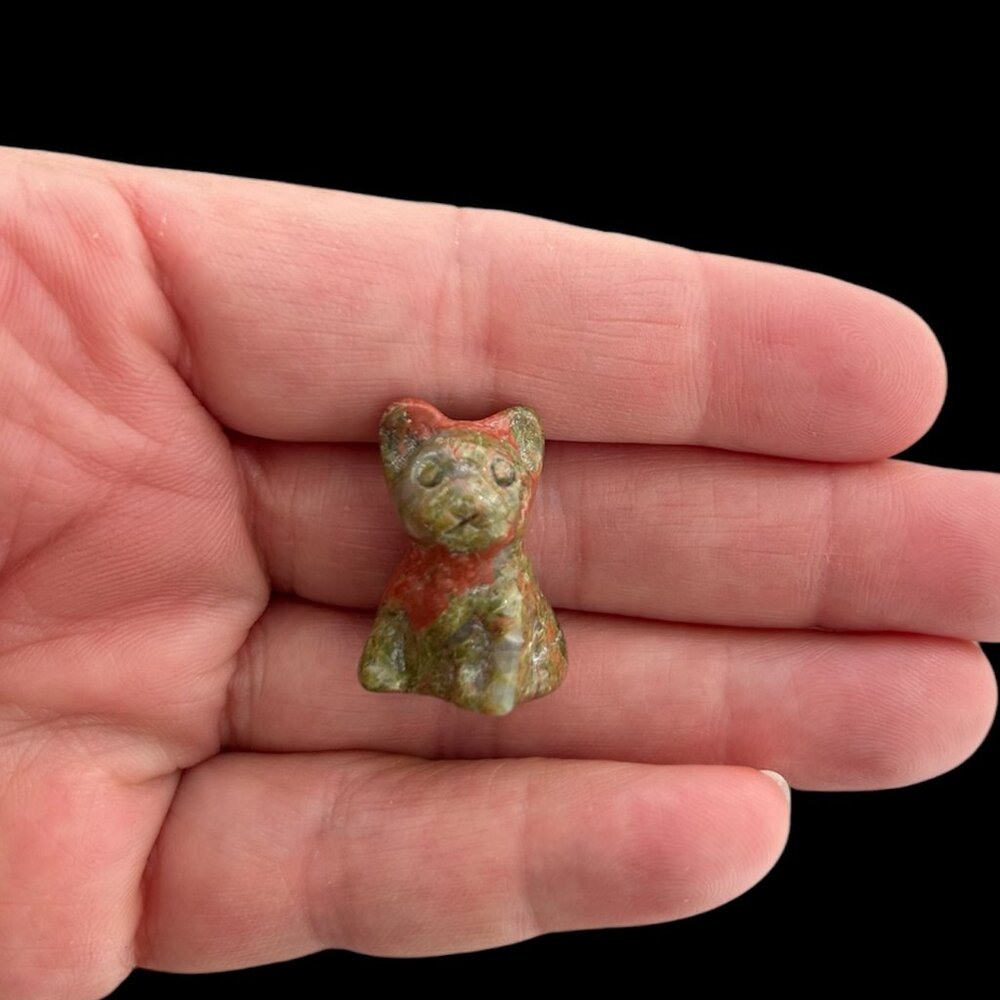 Carved UNAKITE French Bulldog - Miniature gemstone Crystal dog Make an Offer